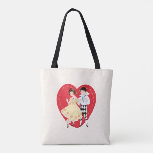 Retro Valentijnsdag, harlekijn en hart Tote Bag (Achterkant)