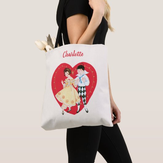 Retro Valentijnsdag, harlekijn en hart Tote Bag (Dichtbij)