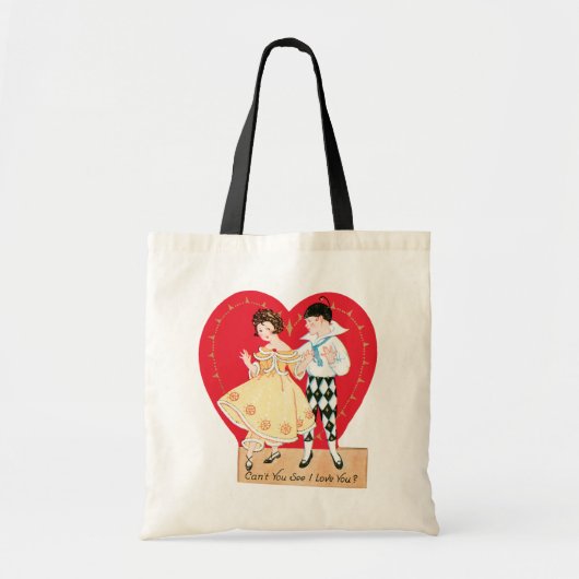 Retro Valentijnsdag, harlekijn en hart Tote Bag (Voorkant)