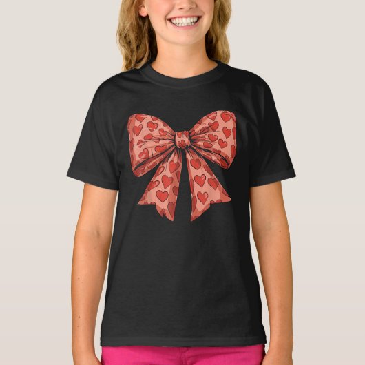 Retro Valentijnsdag Hart Coquette Strik T-shirt (Voorkant)