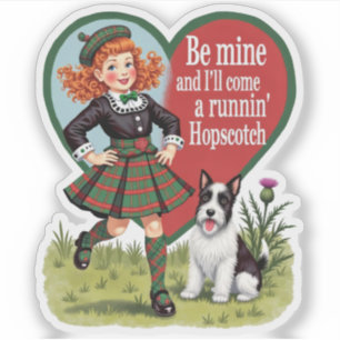 Retro Valentijnsdag Hinkelspel Meisje en Hond Sticker