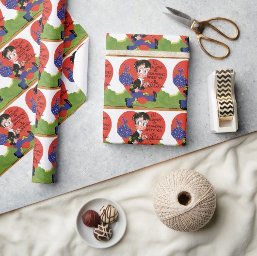 Retro Valentijnsdag,  Hobo Boy Hart Cadeaupapier (Crafts)