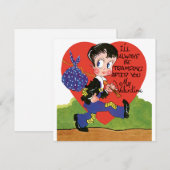 Retro Valentijnsdag, Hobo Boy Hart Feestdagenkaart (Voorkant / Achterkant)