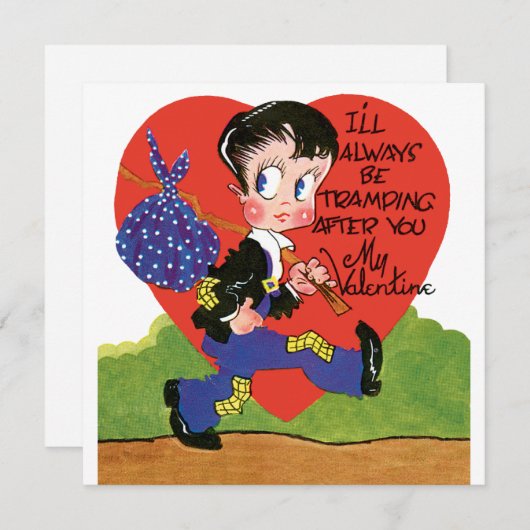 Retro Valentijnsdag, Hobo Boy Hart Feestdagenkaart (Voorkant / Achterkant)