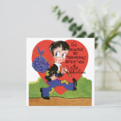 Retro Valentijnsdag, Hobo Boy Hart Feestdagenkaart (Staand voorkant)