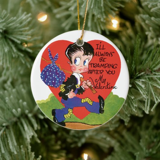 Retro Valentijnsdag,  Hobo Boy Hart Keramisch Ornament (Boom)