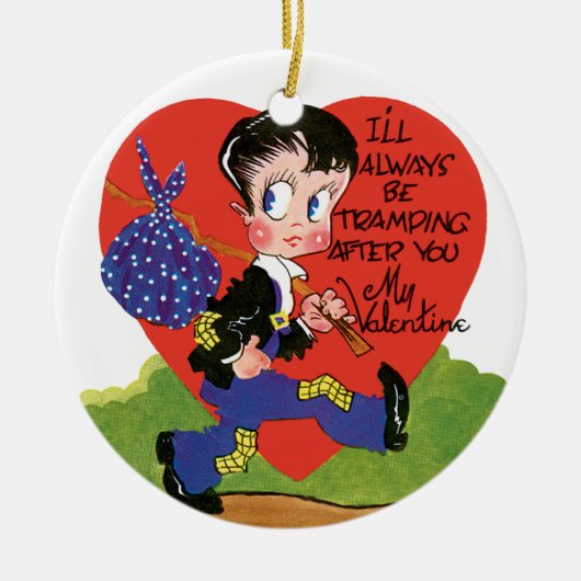 Retro Valentijnsdag,  Hobo Boy Hart Keramisch Ornament (Voorkant)