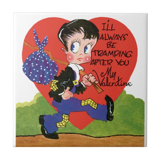 Retro Valentijnsdag,  Hobo Boy Hart Tegeltje (Voorkant)