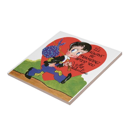 Retro Valentijnsdag,  Hobo Boy Hart Tegeltje (Zijkant)