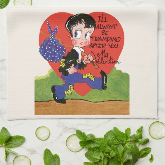 Retro Valentijnsdag,  Hobo Boy Hart Theedoek (Gevouwen)