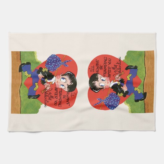Retro Valentijnsdag,  Hobo Boy Hart Theedoek (Horizontaal)