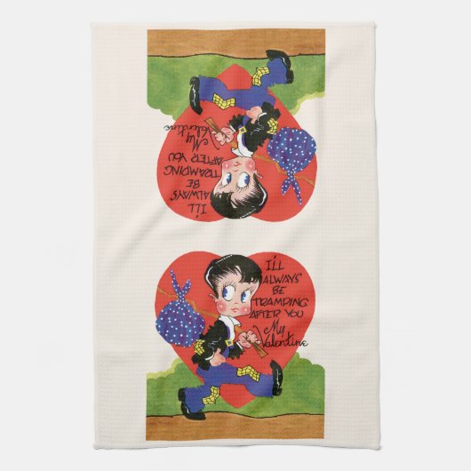 Retro Valentijnsdag, Hobo Boy Hart Theedoek (Verticaal)