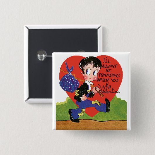 Retro Valentijnsdag, Hobo Boy Hart Vierkante Button 5,1 Cm (Voorkant /achterkant)