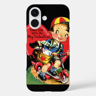 Retro Valentijnsdag, jongen op een scooter iPhone 16 Hoesje