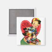Retro Valentijnsdag,  jongen op een scooter Magneet (Voorkant / Achterkant)