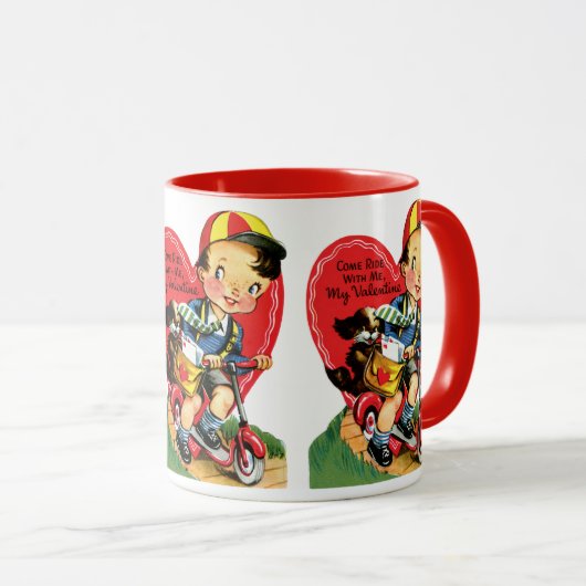 Retro Valentijnsdag,  jongen op een scooter Mok (Voorkant rechts)