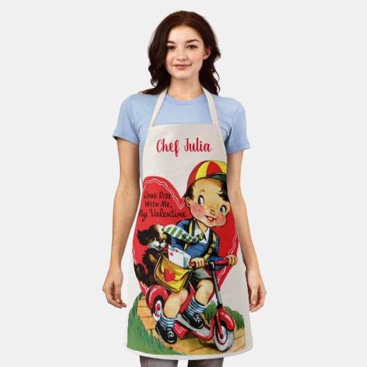 Retro Valentijnsdag,  jongen op een scooter Schort (Gedragen)