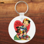 Retro Valentijnsdag,  jongen op een scooter Sleutelhanger (Achterkant)
