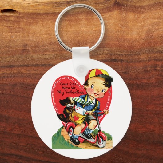 Retro Valentijnsdag,  jongen op een scooter Sleutelhanger (Achterkant)