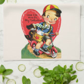 Retro Valentijnsdag,  jongen op een scooter Theedoek (Gevouwen)