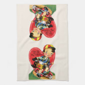 Retro Valentijnsdag,  jongen op een scooter Theedoek (Verticaal)