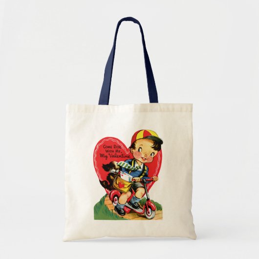 Retro Valentijnsdag, jongen op een scooter Tote Bag (Voorkant)