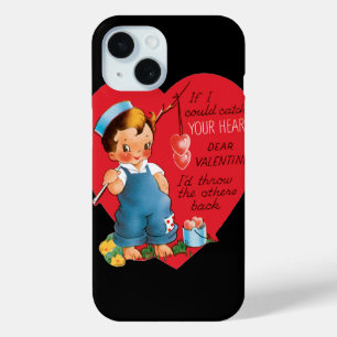  retro Valentijnsdag, jongen Vist harten iPhone 15 Case