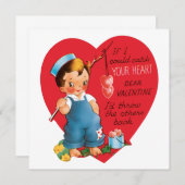 retro Valentijnsdag, jongen Vist harten Feestdagenkaart (Voorkant / Achterkant)