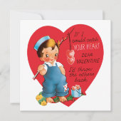 retro Valentijnsdag, jongen Vist harten Feestdagenkaart (Voorkant)
