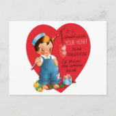  retro Valentijnsdag, jongen Vist harten Feestdagenkaart (Voorkant)