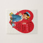  retro Valentijnsdag, jongen Vist harten Legpuzzel (Horizontaal)
