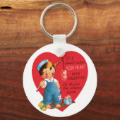  retro Valentijnsdag, jongen Vist harten Sleutelhanger (Voorkant)