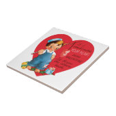  retro Valentijnsdag, jongen Vist harten Tegeltje (Zijkant)
