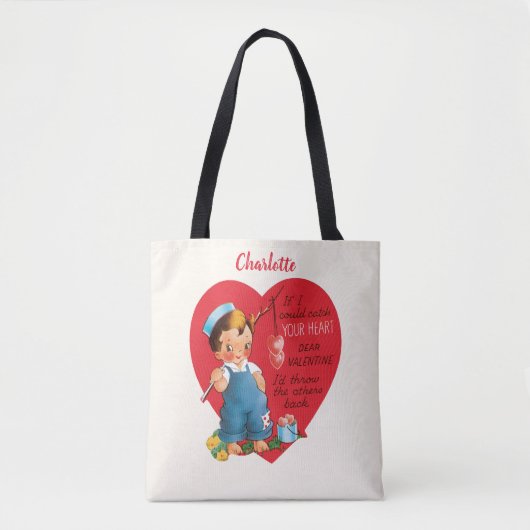  retro Valentijnsdag, jongen Vist harten Tote Bag (Voorkant)