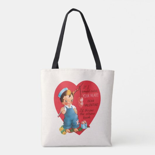  retro Valentijnsdag, jongen Vist harten Tote Bag (Achterkant)