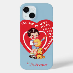  Retro Valentijnsdag, Jongensmuziek Banjo iPhone 15 Case