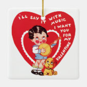  Retro Valentijnsdag, Jongensmuziek Banjo Keramisch Ornament (Achterkant)