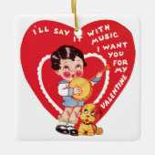  Retro Valentijnsdag, Jongensmuziek Banjo Keramisch Ornament (Voorkant)
