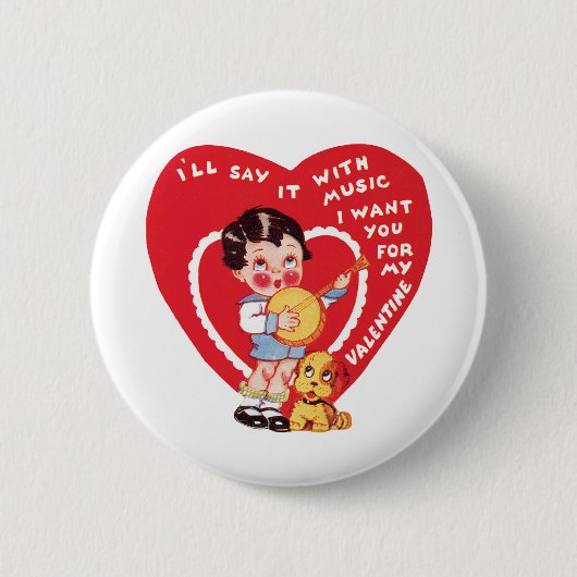  Retro Valentijnsdag, Jongensmuziek Banjo Ronde Button 5,7 Cm (Voorkant)