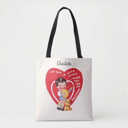 Retro Valentijnsdag, Jongensmuziek Banjo Tote Bag (Voorkant)