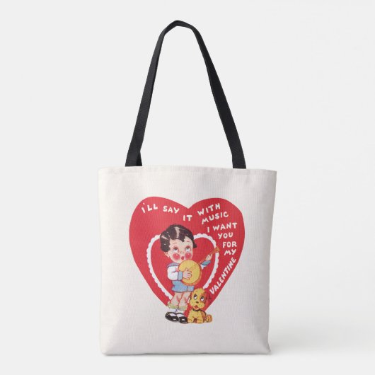Retro Valentijnsdag, Jongensmuziek Banjo Tote Bag (Achterkant)