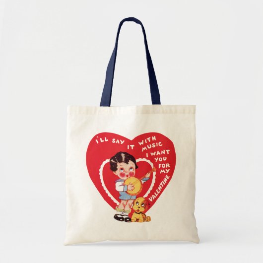  Retro Valentijnsdag, Jongensmuziek Banjo Tote Bag (Voorkant)