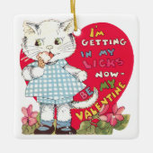  Retro Valentijnsdag Kat Eating Ice Cream Keramisch Ornament (Voorkant)