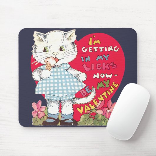  Retro Valentijnsdag Kat Eating Ice Cream Muismat (Met muis)