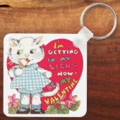  Retro Valentijnsdag Kat Eating Ice Cream Sleutelhanger (Achterkant)