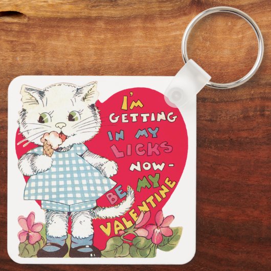  Retro Valentijnsdag Kat Eating Ice Cream Sleutelhanger (Achterkant)