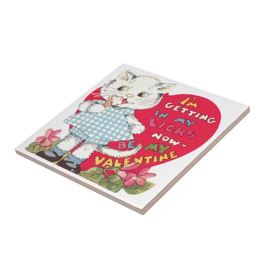  Retro Valentijnsdag Kat Eating Ice Cream Tegeltje (Zijkant)
