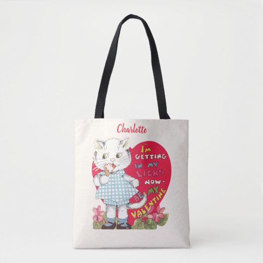  Retro Valentijnsdag Kat Eating Ice Cream Tote Bag (Voorkant)