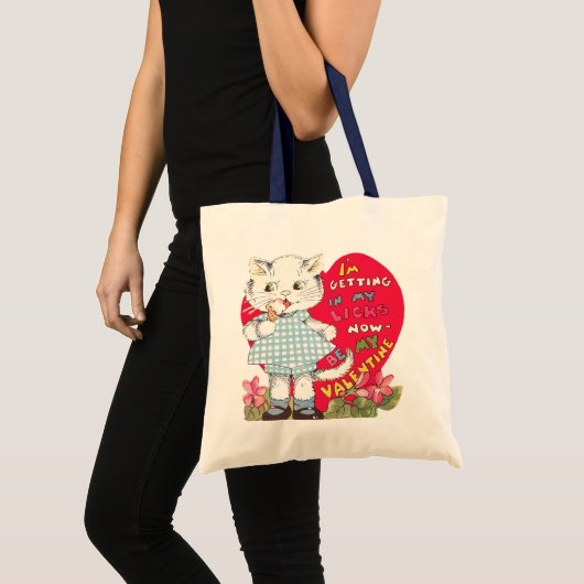  Retro Valentijnsdag Kat Eating Ice Cream Tote Bag (Voorkant (product))