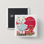 Retro Valentijnsdag Kat Eating Ice Cream Vierkante Button 5,1 Cm (Voorkant /achterkant)